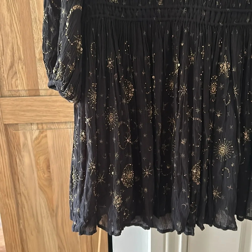 All Saints Black and Gold Smocked A-Line Dress - Picture 6 of 15